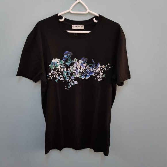 Givenchy Men Logo and Flower Print Black T-Shirt
